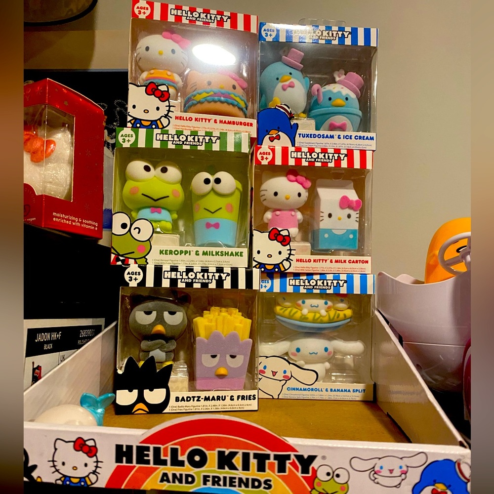 NIB SANRIO FLOCKED FIGURES with display case complete collection